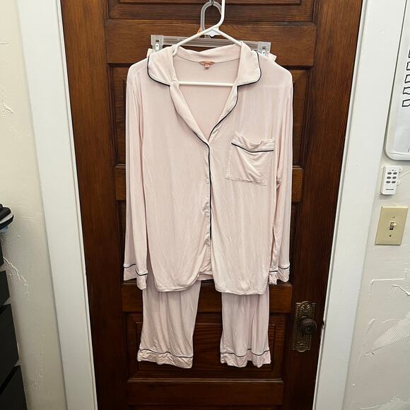 Eberjey sz XS Gisele TENCEL Modal Long PJ Set Sorbet Pink Black $158 - Picture 1 of 16